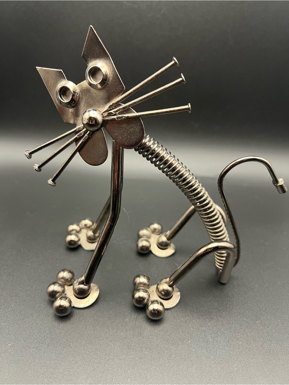 ✨ Handcrafted Metal Scrap Art Cat Figurine - Quirky Steampunk Decor!